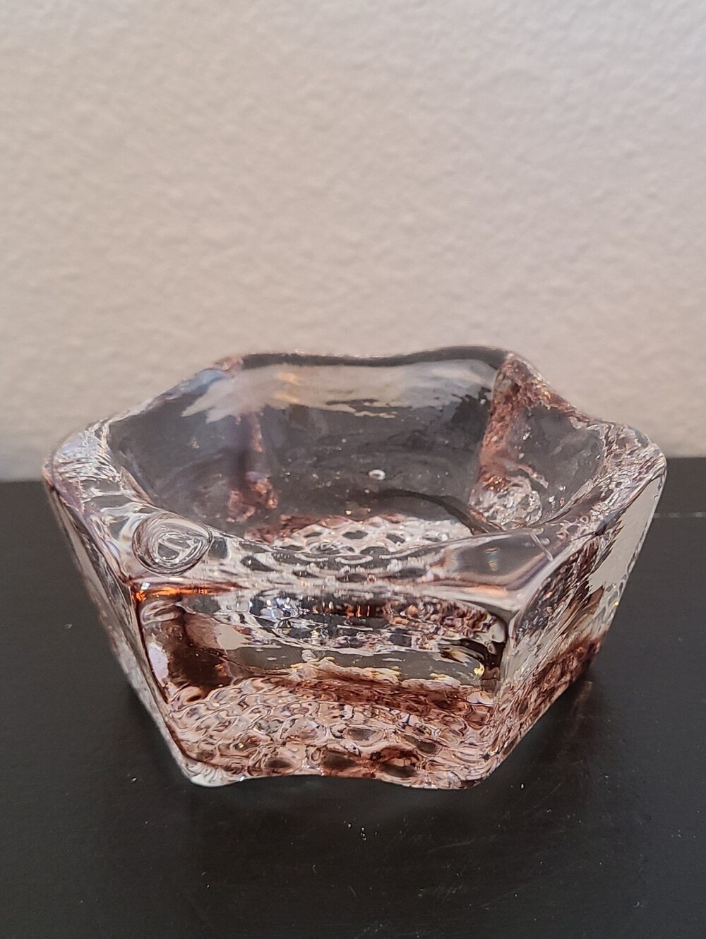 Hand Blown Art Glass Candle Holder Pink Bubble Glass Murano Style Vintage Decor